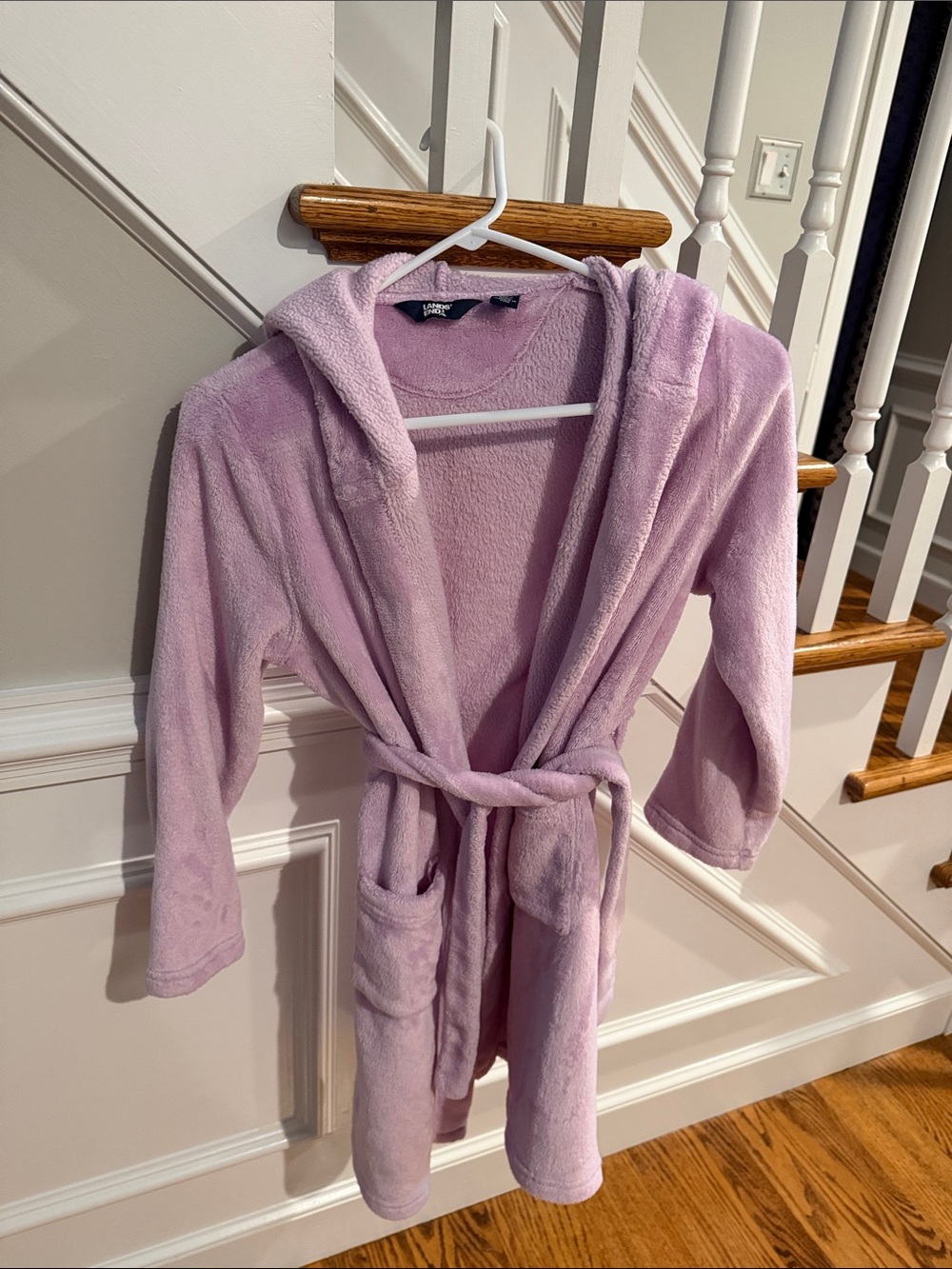 Lavender Plush Hooded Robe with Belt - kids Lands End